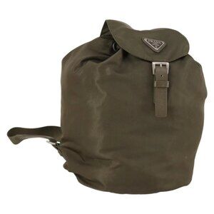 PRADA Backpack Nylon Khaki Silver Auth bs29051